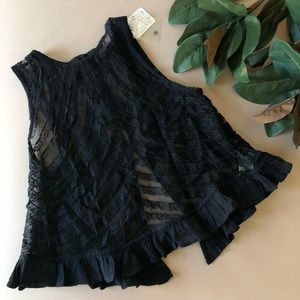 Free People NWT Black Lace Sheer Cropped Top